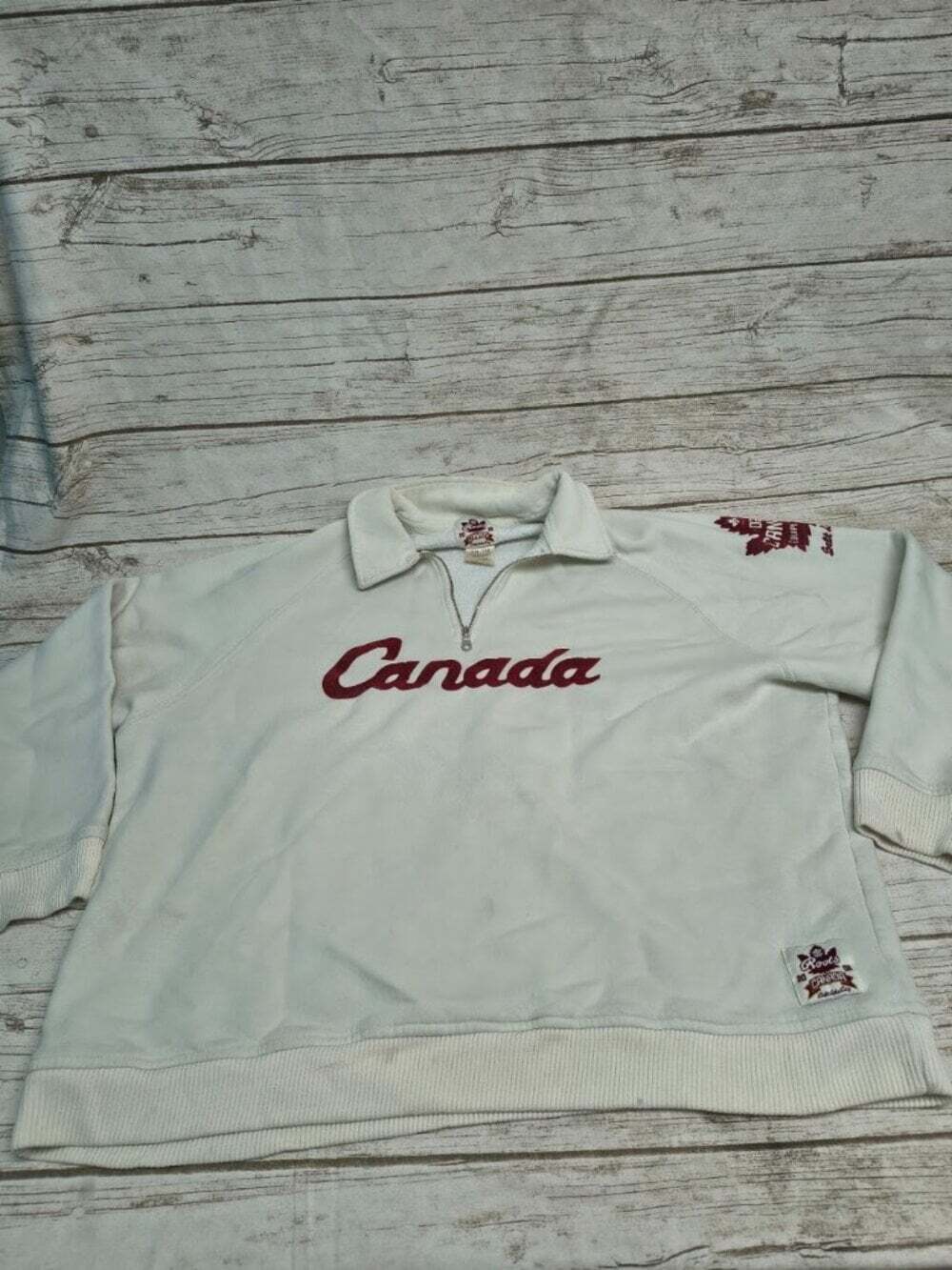 Roots Canada 2002 Olympic White Half Zip Sweatshirt XXL Made in Canada